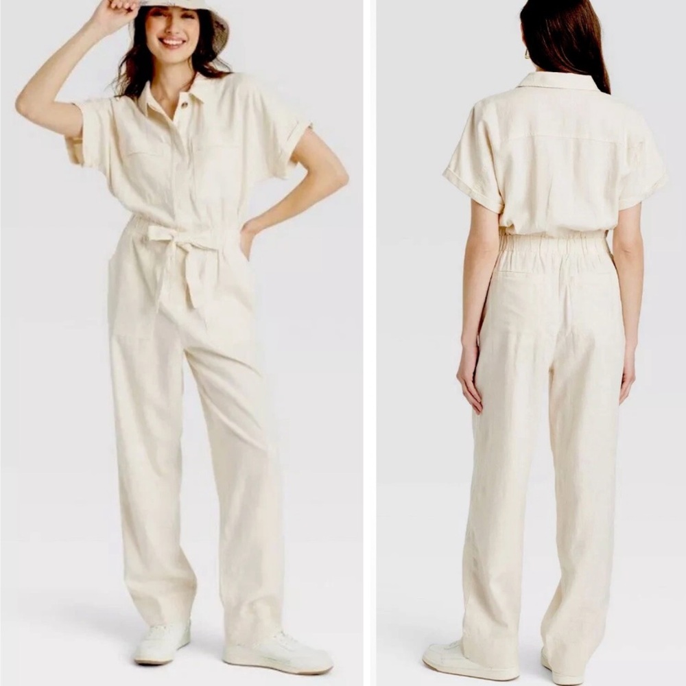 Universal Thread Women's Short Sleeve Linen Boilersuit Casual Jumpsuit